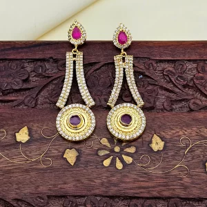 attractive gold plated cubic zirconia red hydro quartz designer light weight party wear earring
